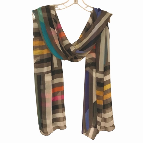 Per Se Accessories - PER SE 100% Silk Scarf *Colorful Linear Print*
